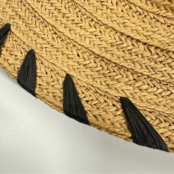 Summer Wide Brim Sun Beach Hat Paper yarn/Polyester Tan with Black Woven Detail - Picture 6 of 6